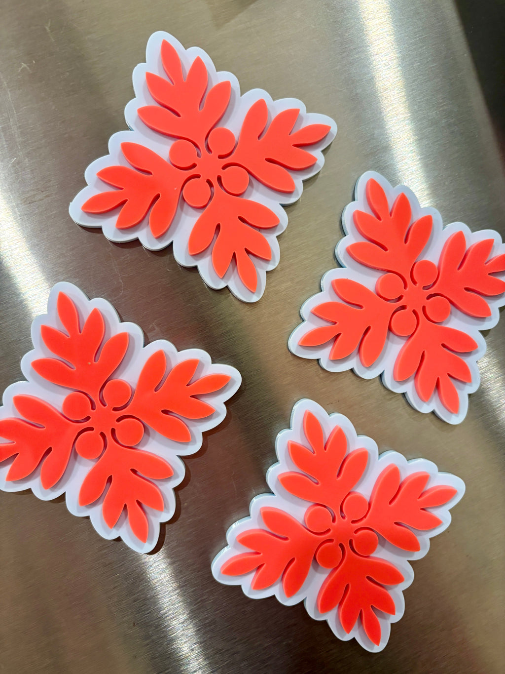 Coral Red/Pastel Blue ʻUlu Quilt Magnet