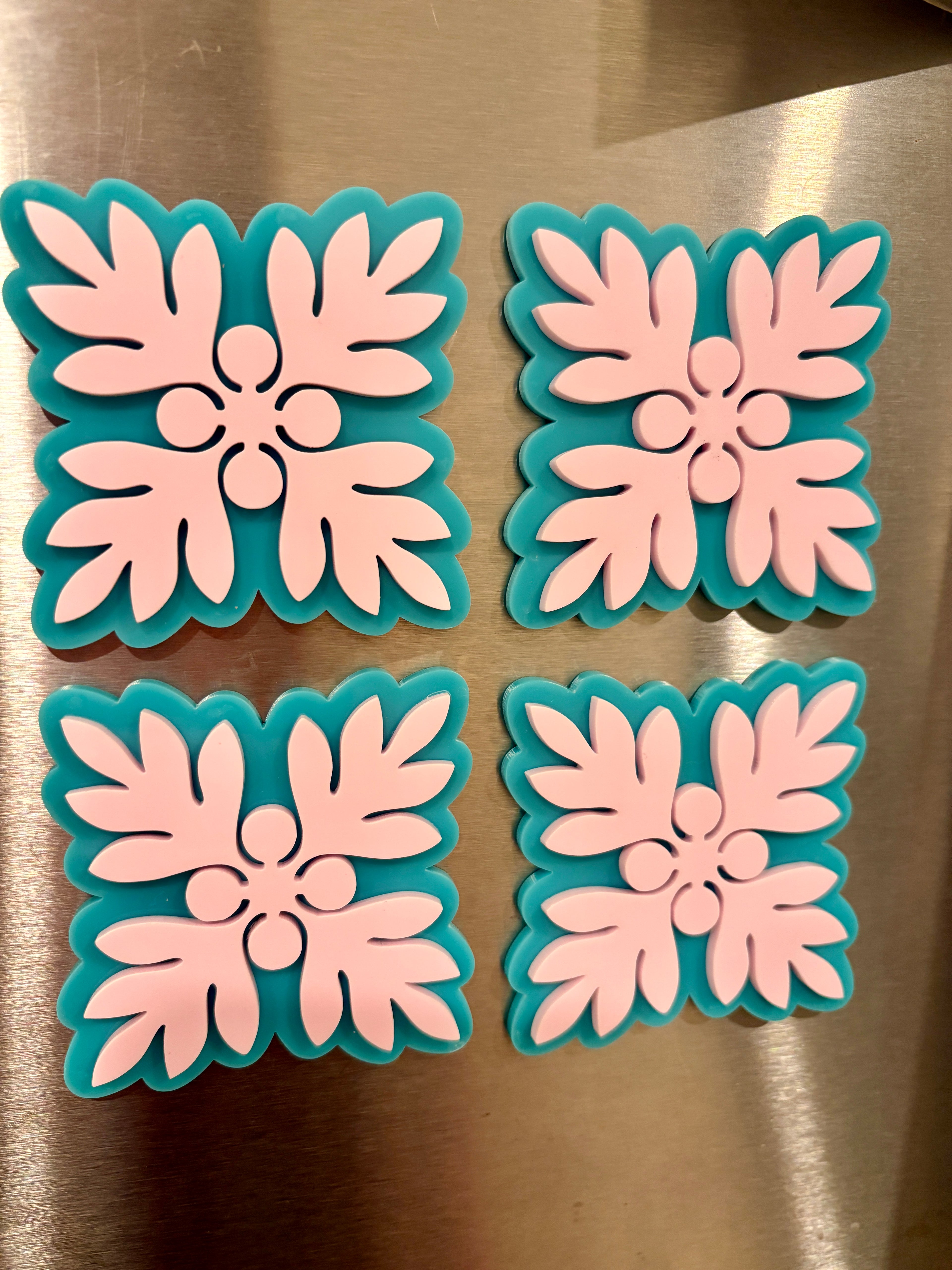 Teal/pastel blush pink ʻUlu Quilt Magnet
