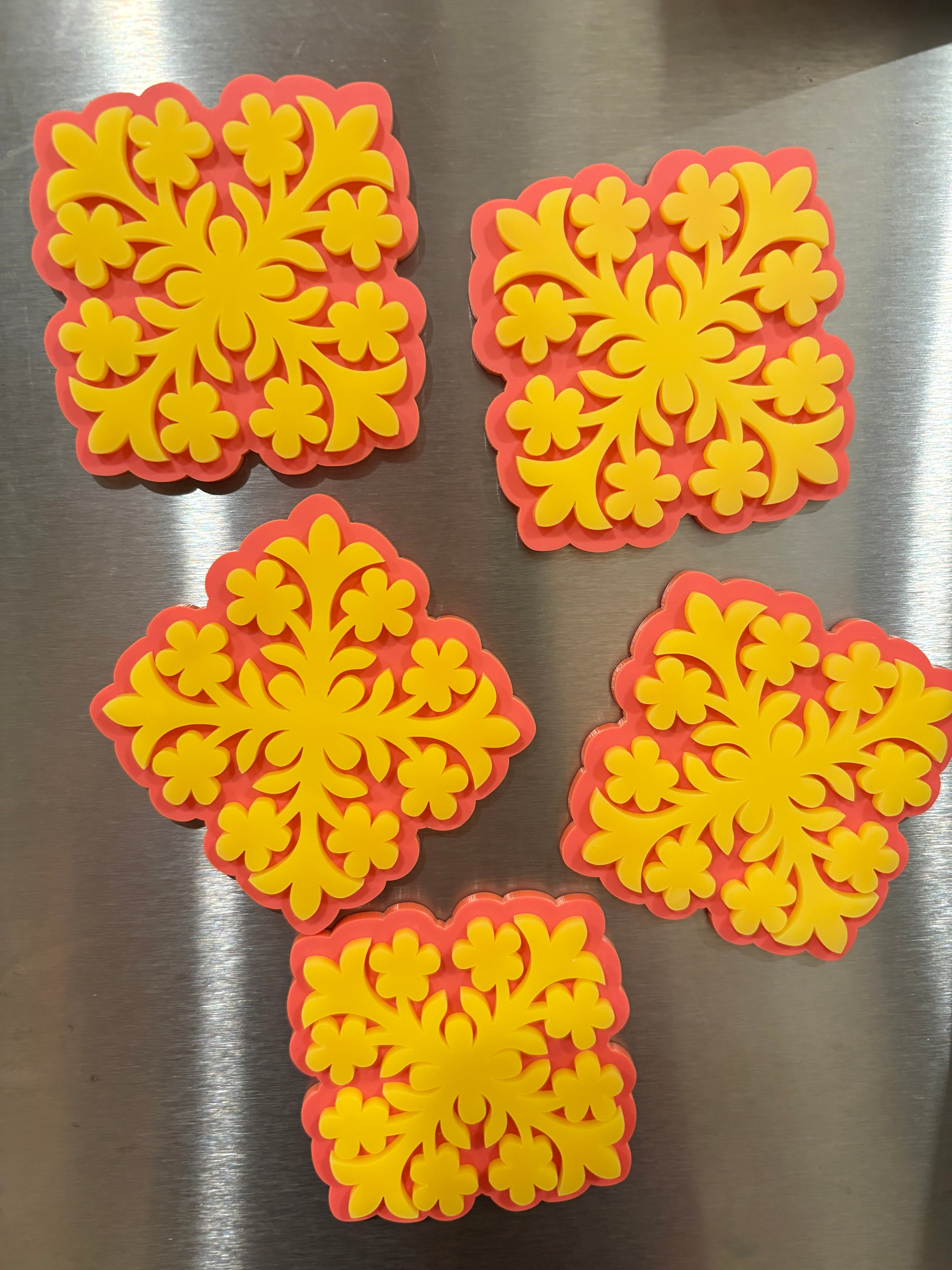 Pink/Yellow Pua Melia Quilt Magnet