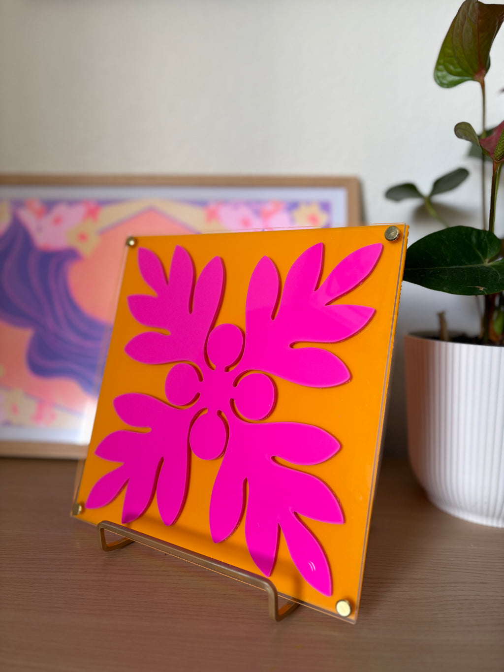 Pink on Orange Kuiki Wall Art (PREORDER)